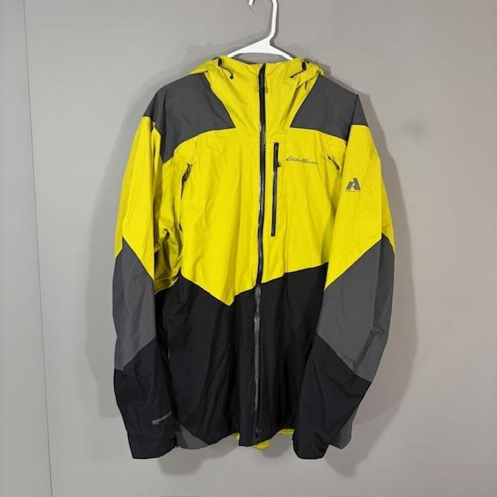Eddie Bauer First Ascent Jacket Mens Large Yellow Hooded Ski WeatherEdge Shell